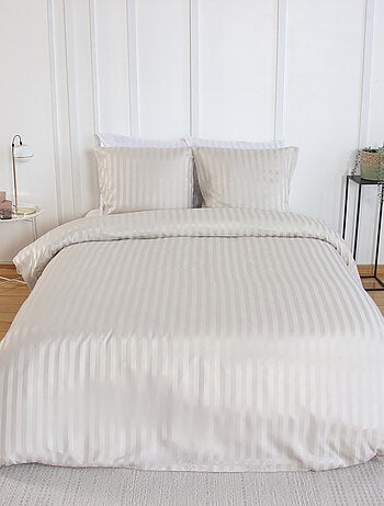 Parure de lit 3 pièces satin à fines rayures housse + taies