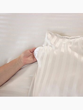 Parure de lit 3 pièces satin à fines rayures housse + taies