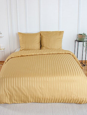 Parure de lit 3 pièces satin à fines rayures housse + taies