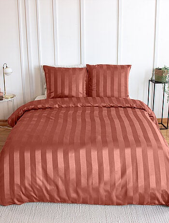 Parure de lit 3 pièces satin à fines rayures housse + taies