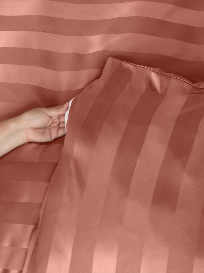 Parure de lit 3 pièces satin à fines rayures housse + taies Orange - Kiabi