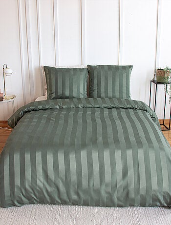 Parure de lit 3 pièces satin à fines rayures housse + taies