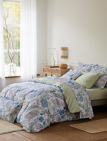 Parure de lit 3 pièces satin de coton végétal housse + taies