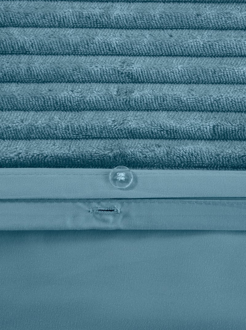 Parure de lit 3 pièces velours bande côtelé housse + taies Bleu - Kiabi