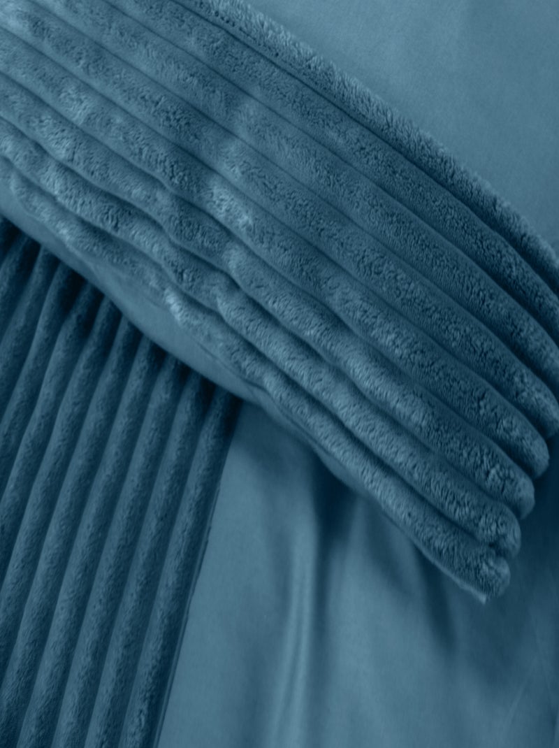 Parure de lit 3 pièces velours bande côtelé housse + taies Bleu - Kiabi