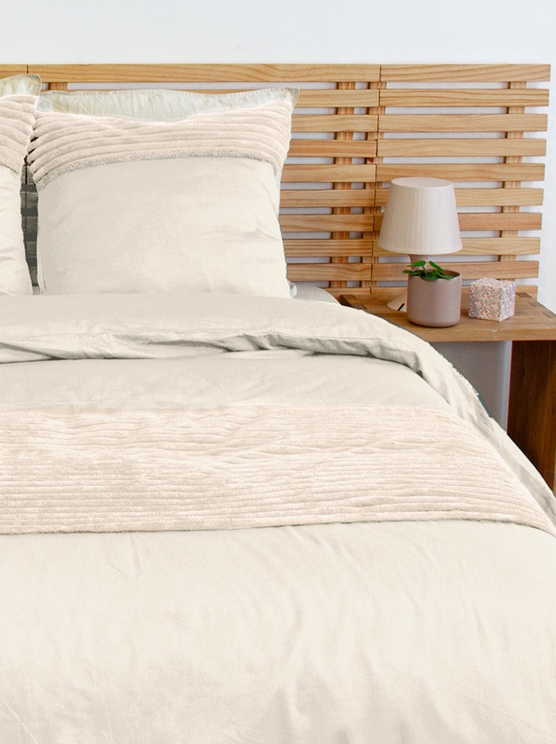 Parure de lit 3 pièces velours bande côtelé housse + taies Crème - Kiabi