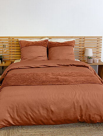 Parure de lit 3 pièces velours bande côtelé housse + taies