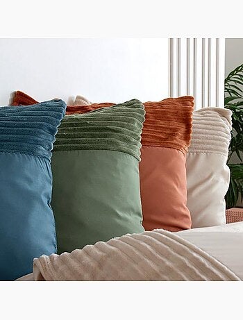 Parure de lit 3 pièces velours bande côtelé housse + taies