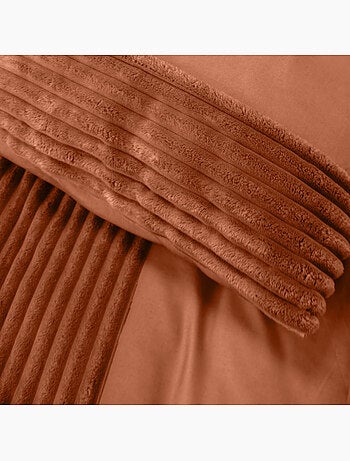 Parure de lit 3 pièces velours bande côtelé housse + taies