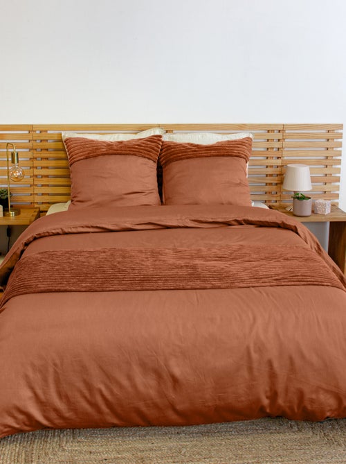 Parure de lit 3 pièces velours bande côtelé housse + taies - Kiabi