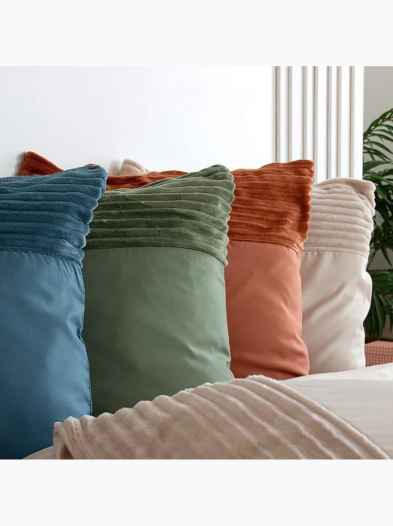 Parure de lit 3 pièces velours bande côtelé housse + taies Orange - Kiabi