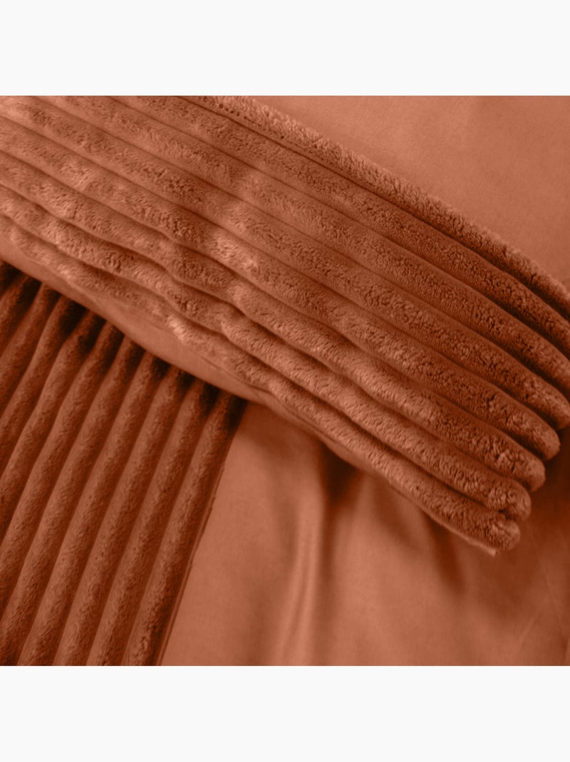 Parure de lit 3 pièces velours bande côtelé housse + taies Orange - Kiabi