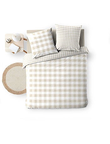 Parure de lit 3 pièces VICTORINE – Vichy coton 57 fils réversible