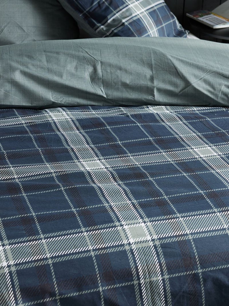 Parure de lit à carreaux - 2 personnes Bleu - Kiabi