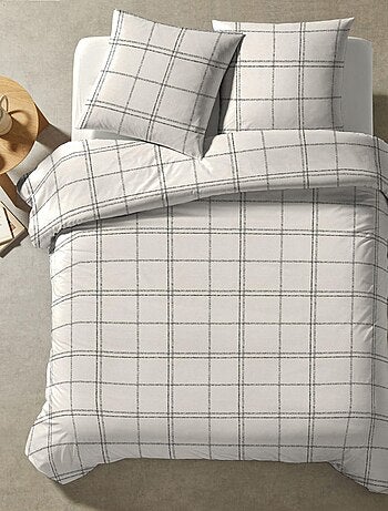 Parure de lit à carreaux écru