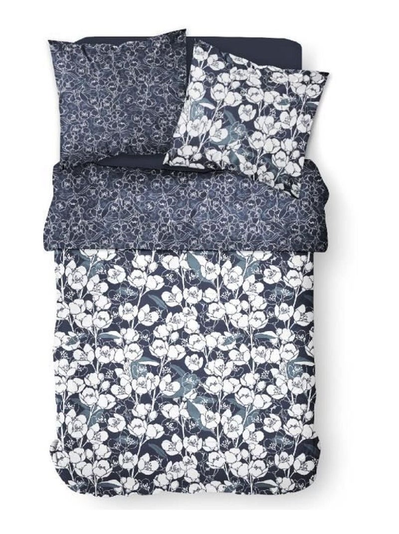 Parure de lit à motif floral 260 x 240 cm - Bleu - TODAY Bleu foncé - Kiabi