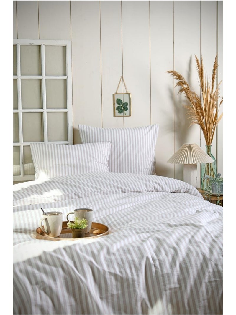 Parure de lit a  Rayure Beige - Kiabi