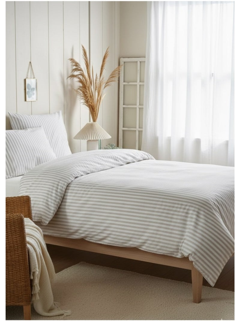 Parure de lit a  Rayure Beige - Kiabi