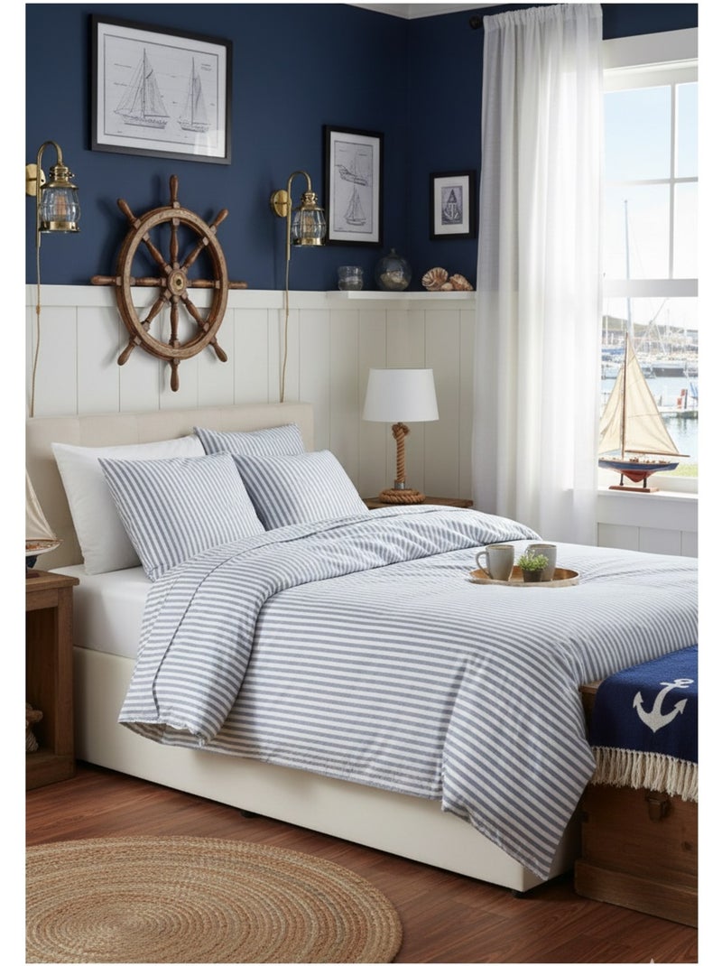 Parure de lit a  Rayure Bleu - Kiabi