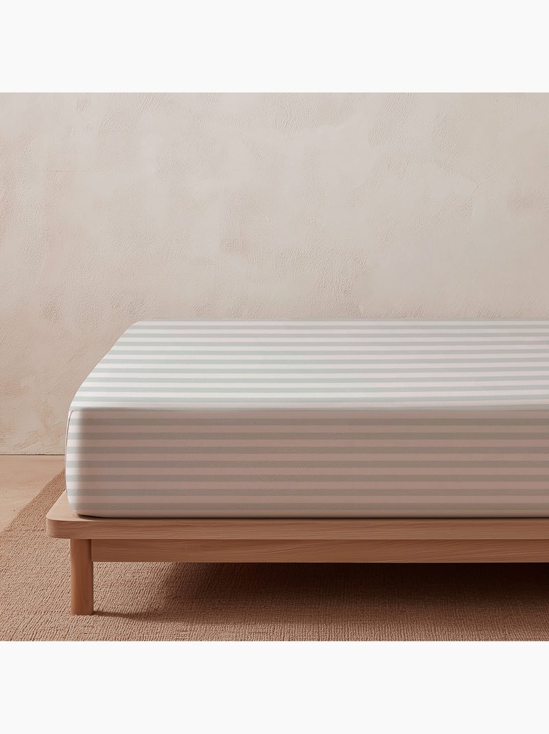 Parure de lit à rayures, 100% coton. Beige - Kiabi