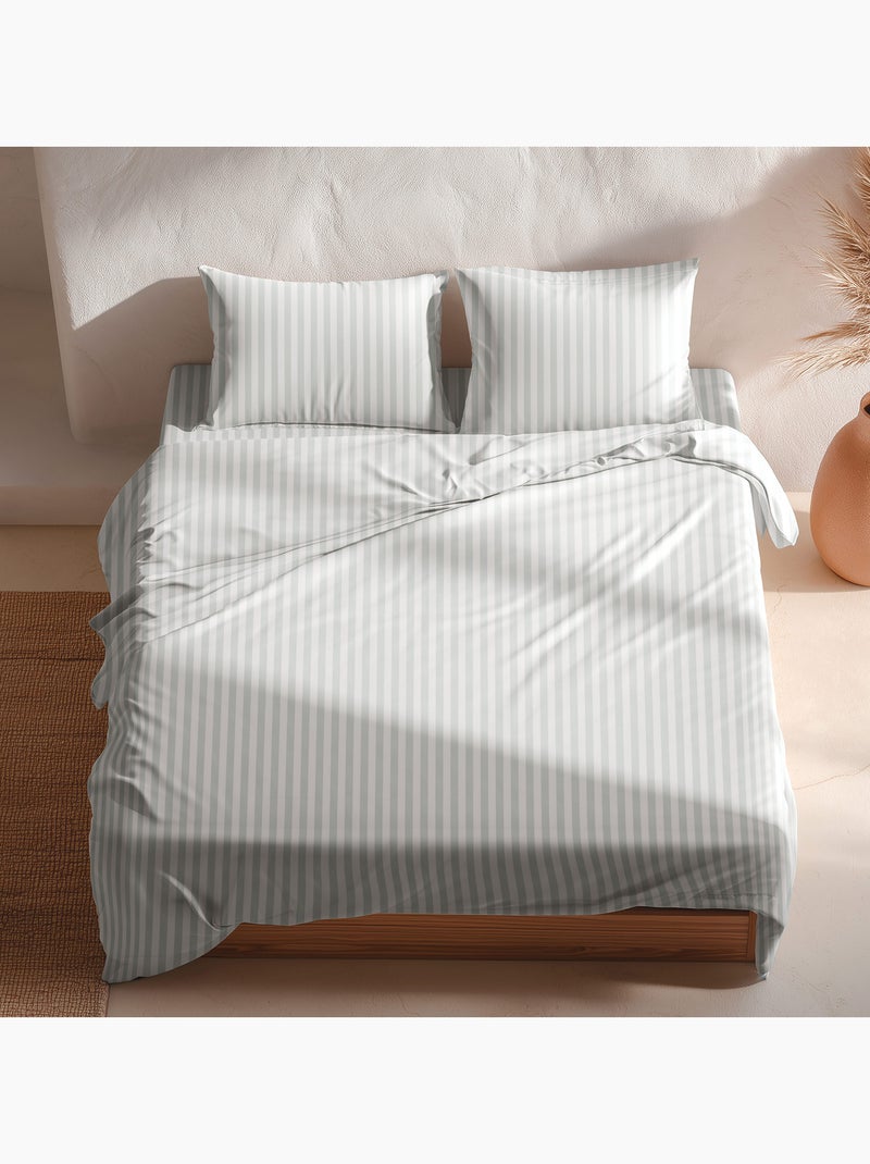 Parure de lit à rayures, 100% coton. Vert d'eau - Kiabi