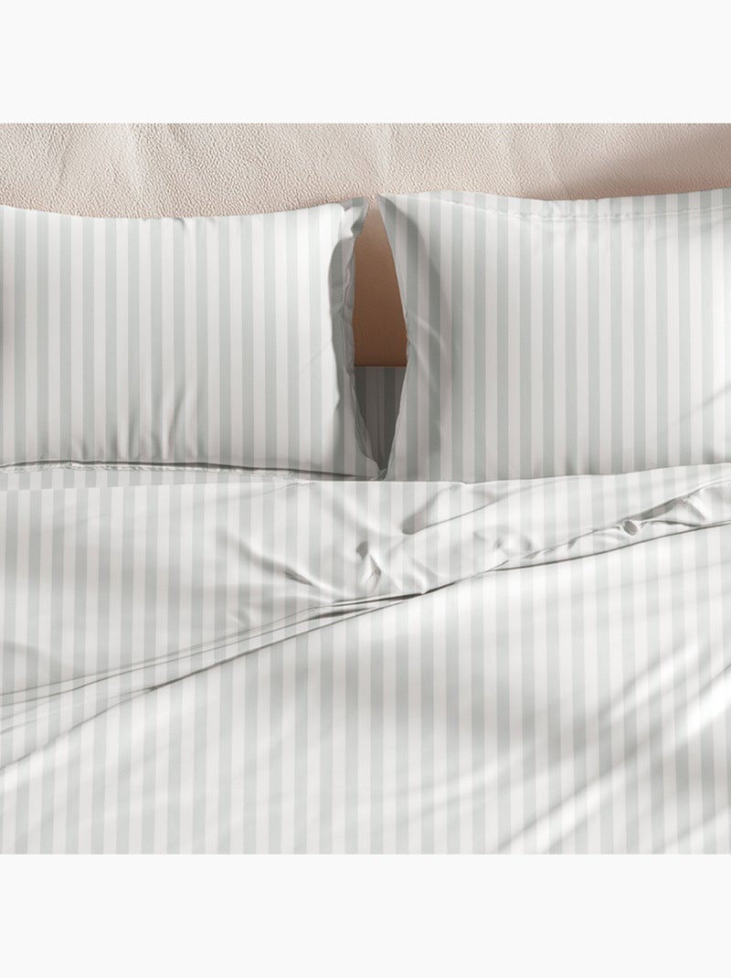 Parure de lit à rayures, 100% coton. Vert d'eau - Kiabi