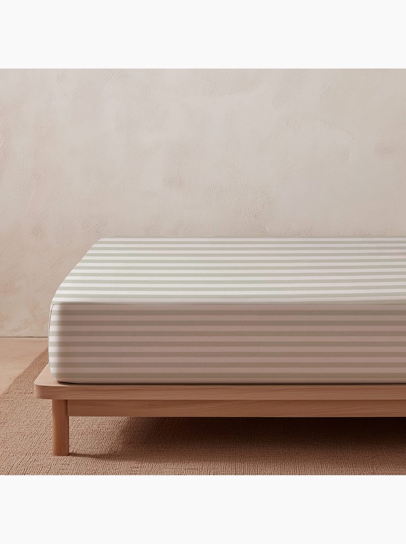 Parure de lit à rayures, 100% coton. Vert d'eau - Kiabi