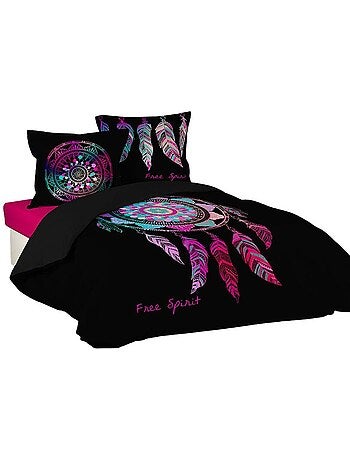 Housse de couette + 2 taies – Coton 42 fils – Imprimé placé Porte Bonheur