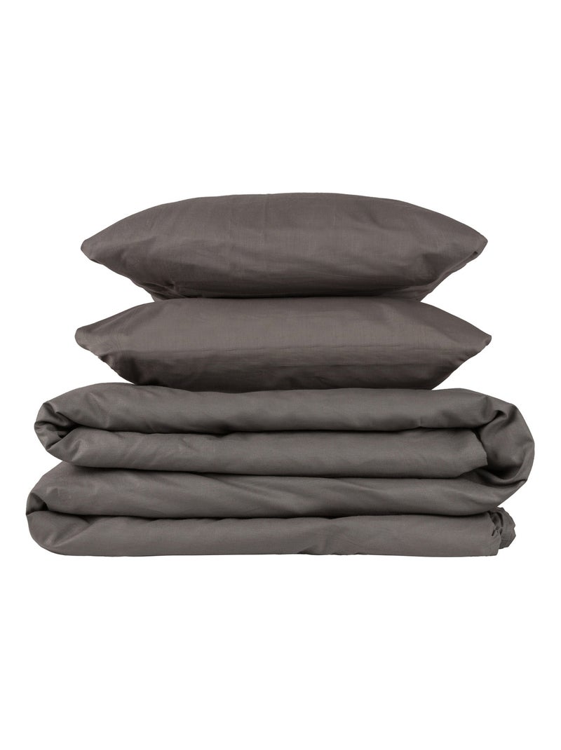 Parure de lit avec housse de couette 100% coton 150 fils Gris Gris - Kiabi