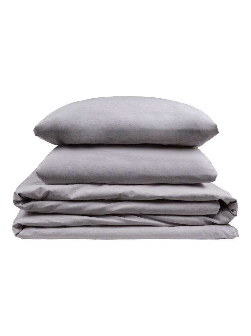 Parure de lit avec housse de couette 100% coton respirant 200 fils au pouce Gris Gris - Kiabi