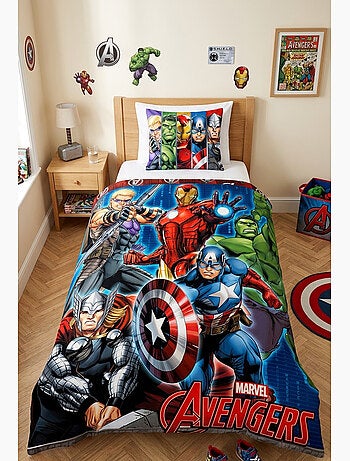 Parure de Lit Avengers Marvel Enfant, 100% Coton Oeko-Tex, Imprimée Réversible, Lit 1 place