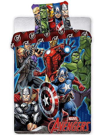 Parure de Lit Avengers Marvel Enfant, 100% Coton Oeko-Tex, Imprimée Réversible, Lit 1 place