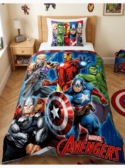 Parure de Lit Avengers Marvel Enfant, 100% Coton Oeko-Tex, Imprimée Réversible, Lit 1 place - Kiabi