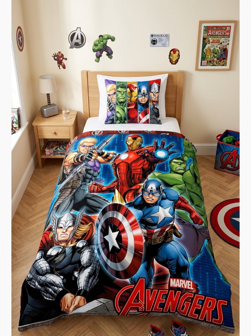 Parure de Lit Avengers Marvel Enfant, 100% Coton Oeko-Tex, Imprimée Réversible, Lit 1 place Bleu Bleu - Kiabi