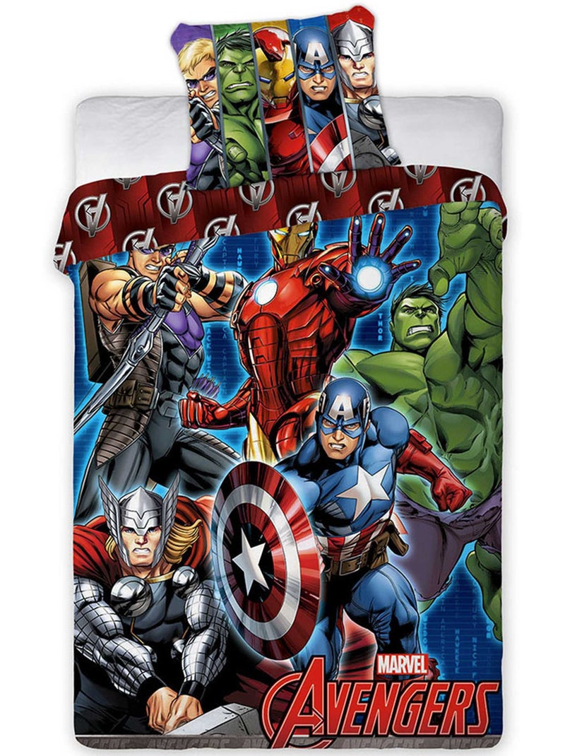 Parure de Lit Avengers Marvel Enfant, 100% Coton Oeko-Tex, Imprimée Réversible, Lit 1 place Bleu Bleu - Kiabi