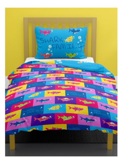 Parure de lit Baby Shark - taie d'oreiller famille de requin - 135 cm x 200 cm - Kiabi