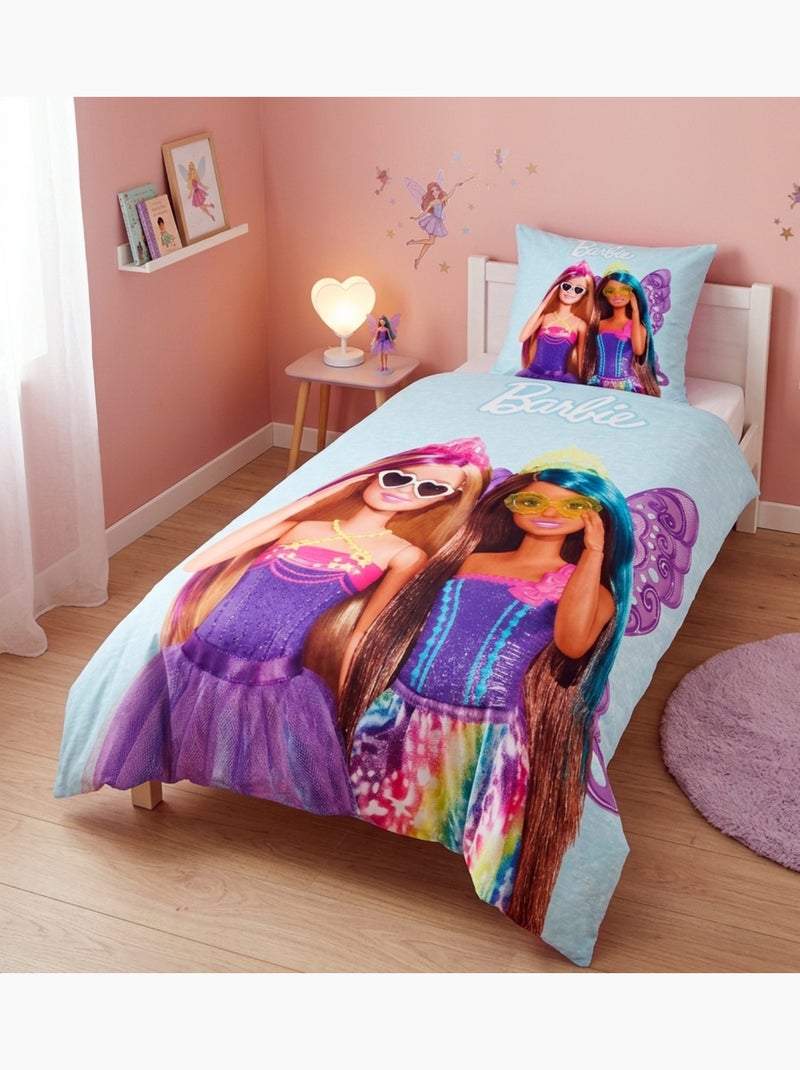 Parure de Lit Barbie Papillon Enfant, 100% Coton Oeko Tex, Imprimée Réversible, Lit 1 place Rose - Kiabi