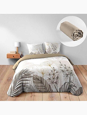 Parure de lit Bastille - Housse de couette + Drap-housse beige