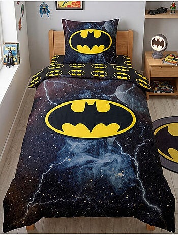 Parure de Lit Batman Comics Enfant, 100% Coton Oeko Tex, Imprimée Réversible, Lit 1 place