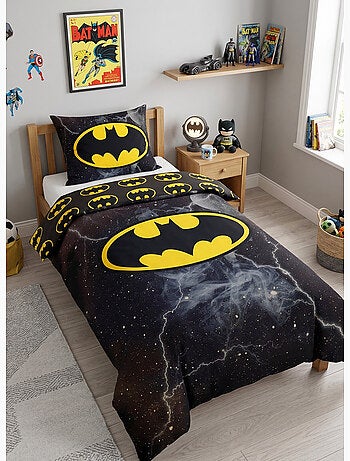 Parure de Lit Batman Comics Enfant, 100% Coton Oeko Tex, Imprimée Réversible, Lit 1 place