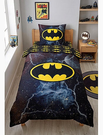 Parure de Lit Batman Comics Enfant, 100% Coton Oeko Tex, Imprimée Réversible, Lit 1 place