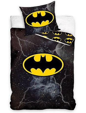 Parure de Lit Batman Comics Enfant, 100% Coton Oeko Tex, Imprimée Réversible, Lit 1 place