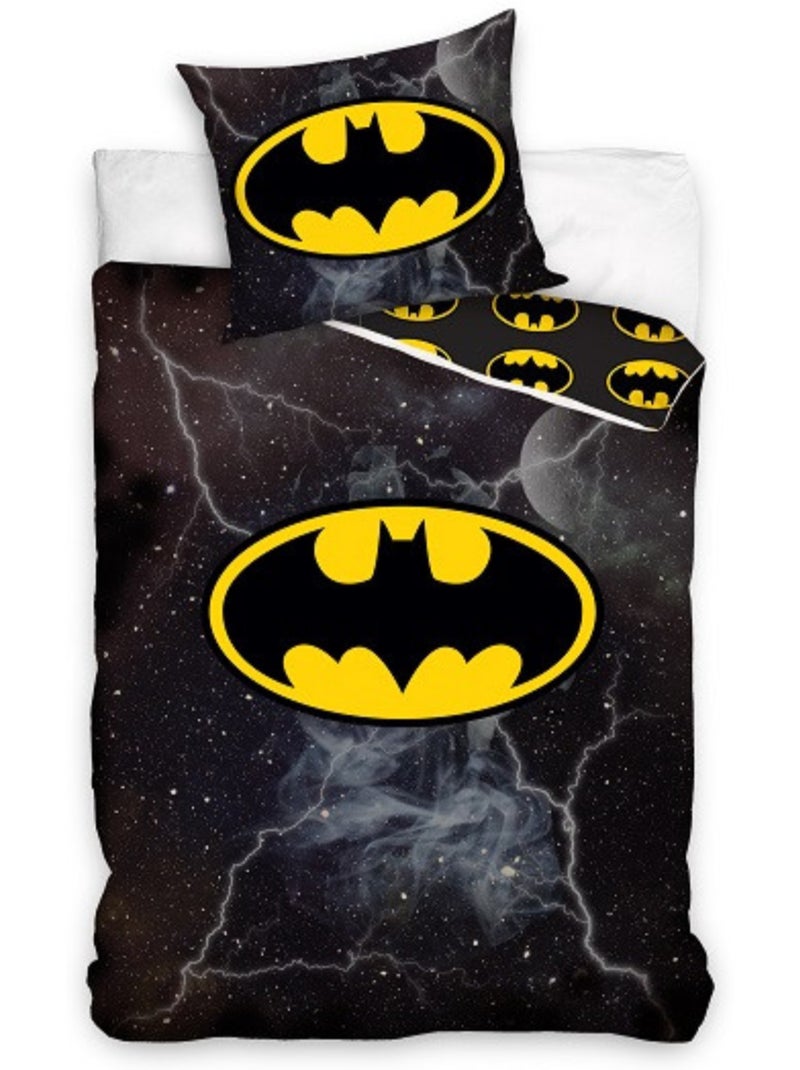 Parure de Lit Batman Comics Enfant, 100% Coton Oeko Tex, Imprimée Réversible, Lit 1 place Gris Noir - Kiabi
