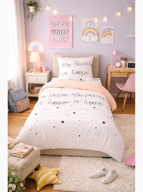 Parure de lit be happy - 140x200 / blanc - Kiabi Parure de lit be happy - 140x200 / blanc - Kiabi