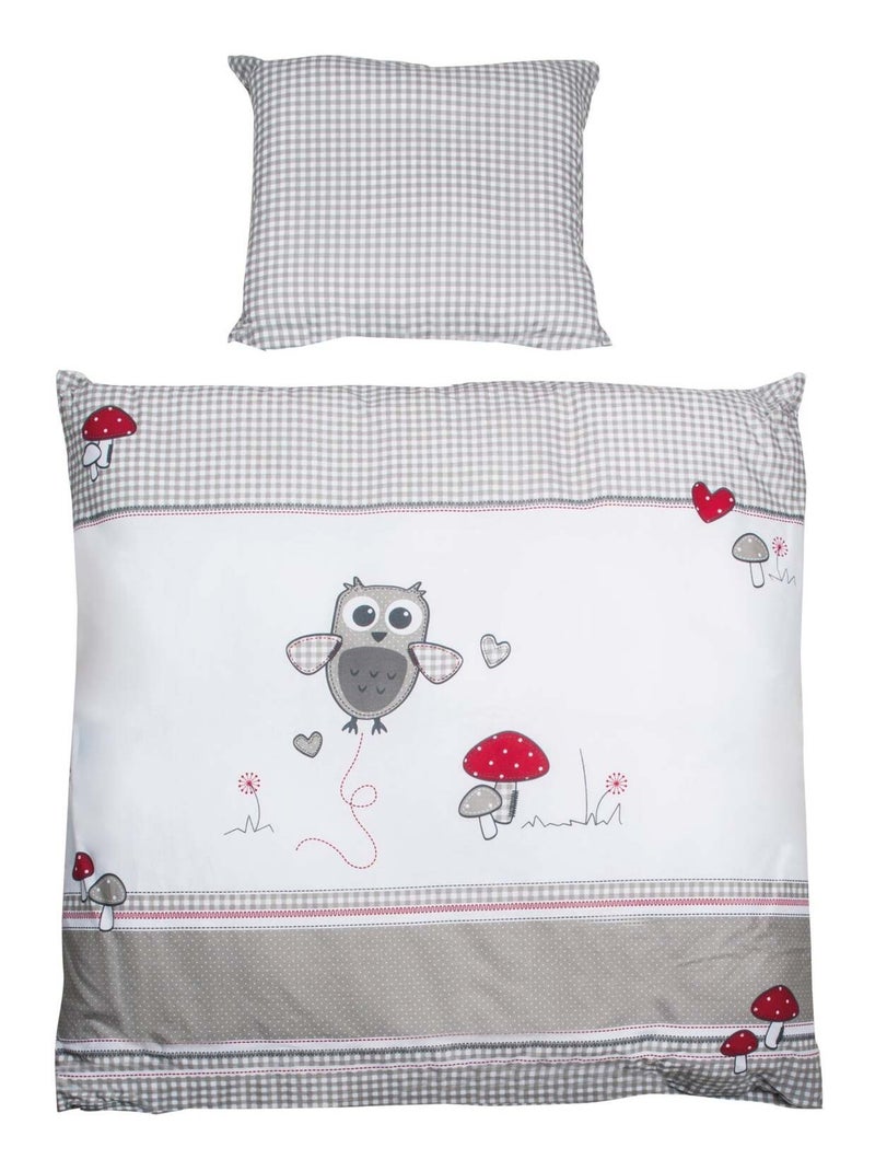 Parure de lit bébé - Housse de couette + taie d'oreiller en coton 'Roba adam et eule' Gris Rouge Blanc - Kiabi