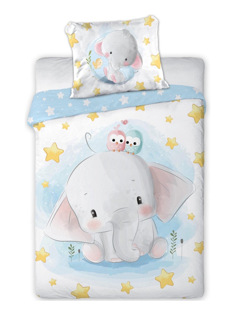 Parure de Lit Bébé Coton Eléphanteau Bleu Bleu - Kiabi