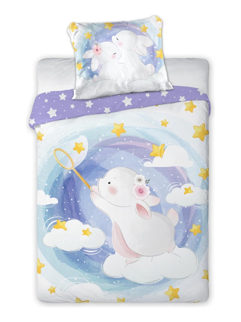 Parure de Lit Bébé Coton Lapinou Bleu Bleu - Kiabi