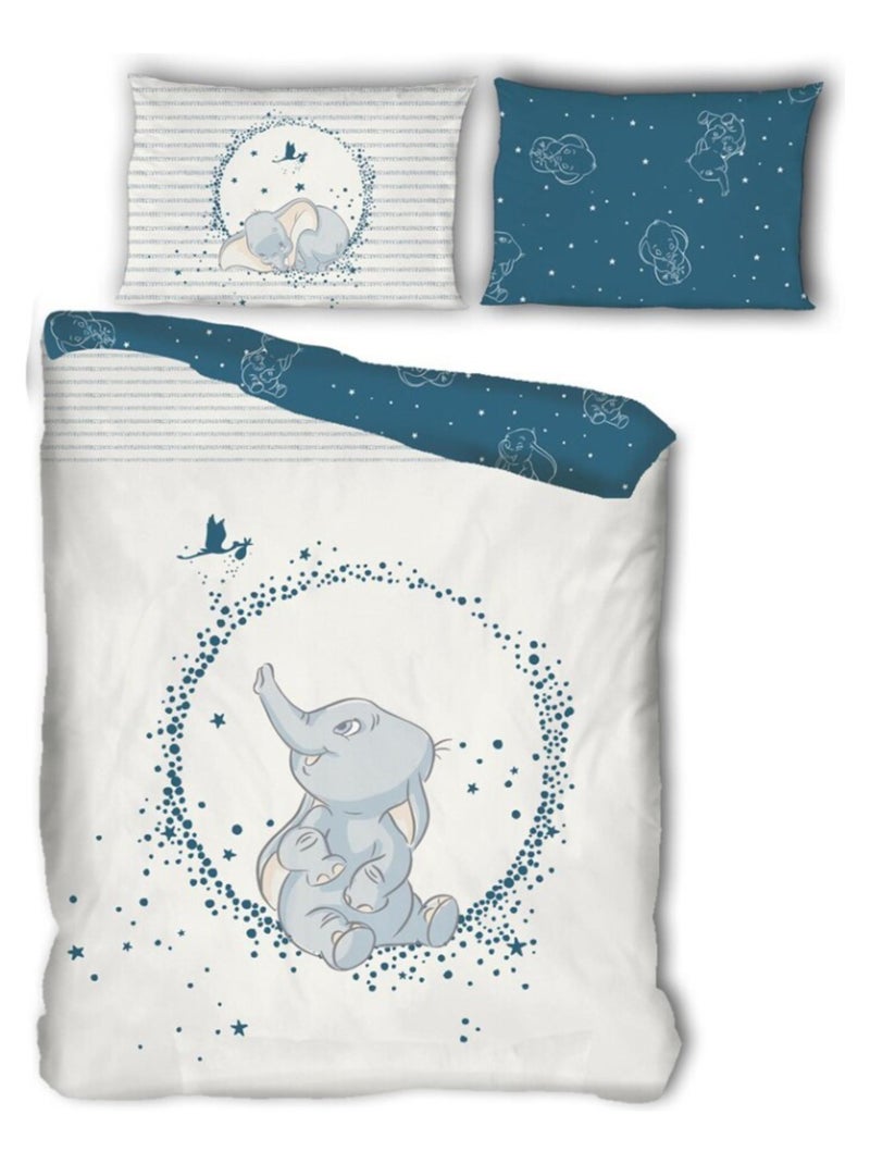 Parure de Lit Bébé Coton Réversible Eléphant Dumbo Bleu - Kiabi