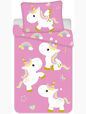 Parure de lit bébé Disney avec Licorne avec arc-en-ciel réversible – 100% coton