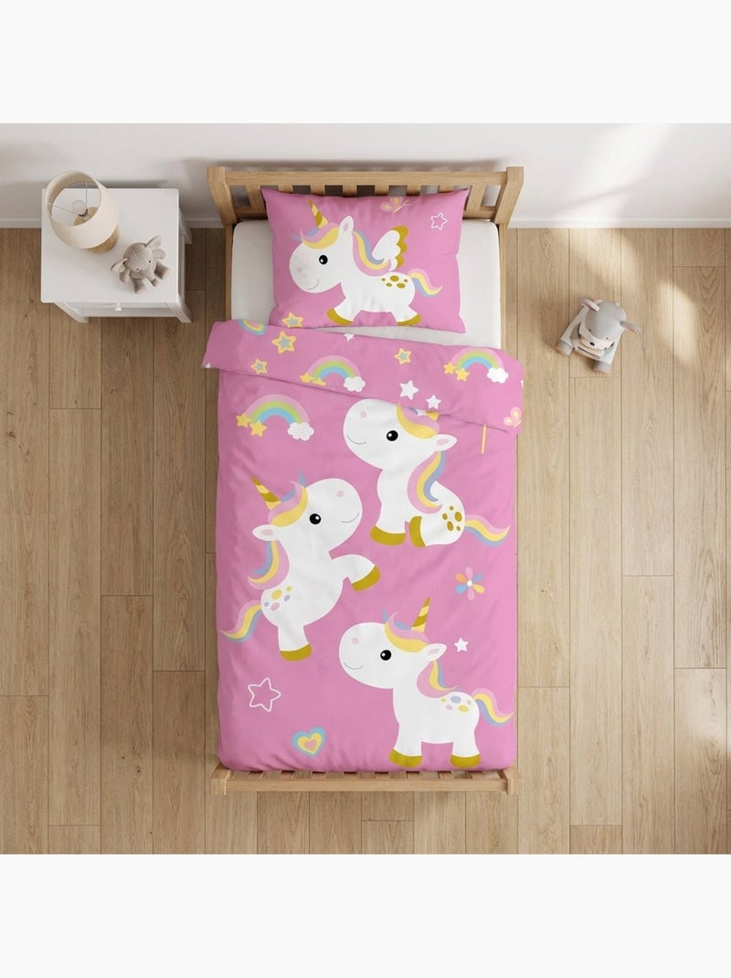 Parure de lit bébé Disney avec Licorne avec arc-en-ciel réversible – 100% coton Rose - Kiabi